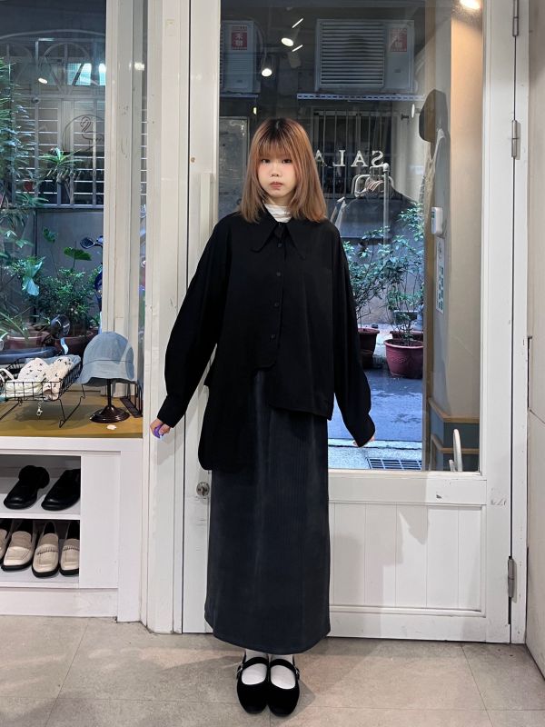 翻領下擺不規則襯衫 