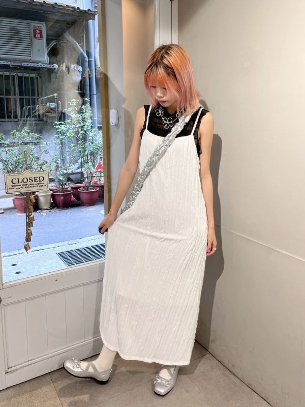 後開衩口袋直紋吊帶洋裝 