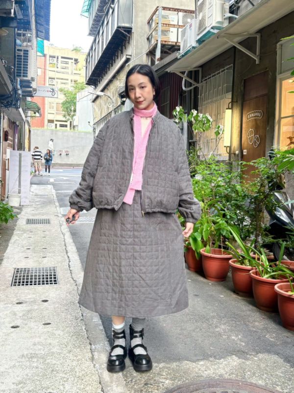 格子車縫鋪棉套裝 