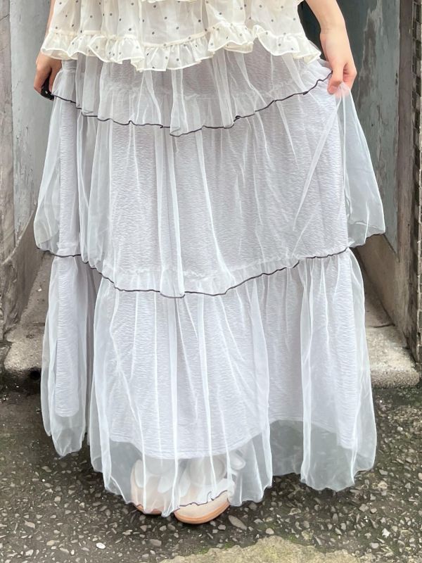 棉質柔軟明線滾邊紗裙 