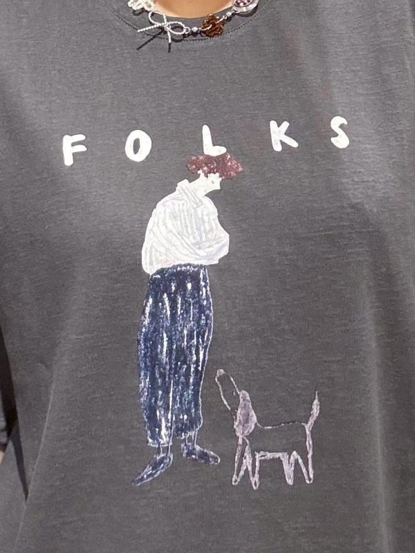 天竺眠涼感手繪folks Tee 