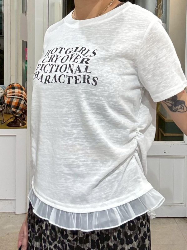 下擺拼接側抓皺短袖上衣 