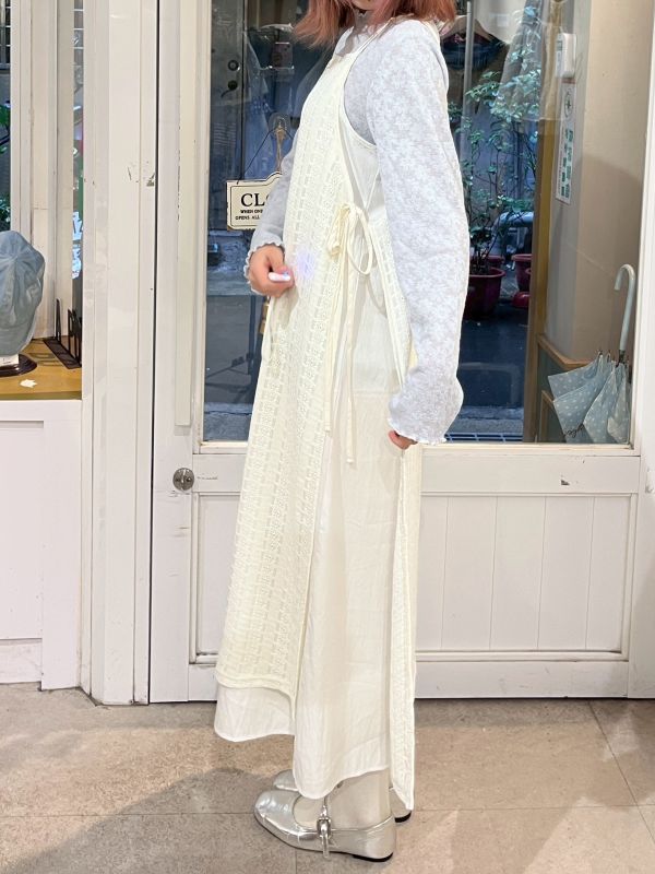 可調節側綁帶雙層蕾絲吊帶罩衫 