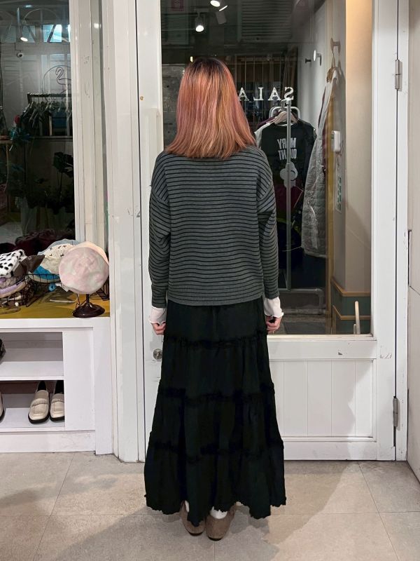 狗狗刺繡條紋針織長袖毛衣 