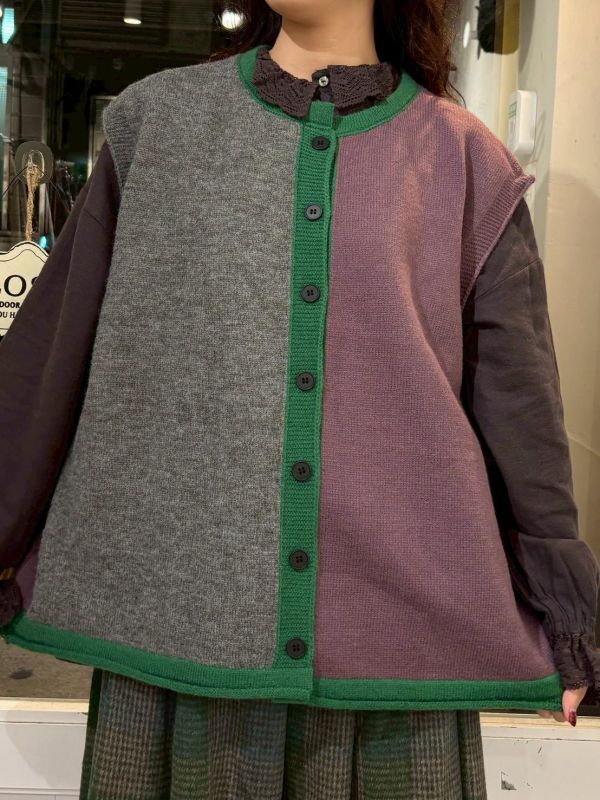 粗撞色排扣針織背心 