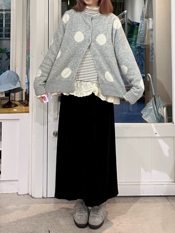 圓點前短後長針織排扣外套 