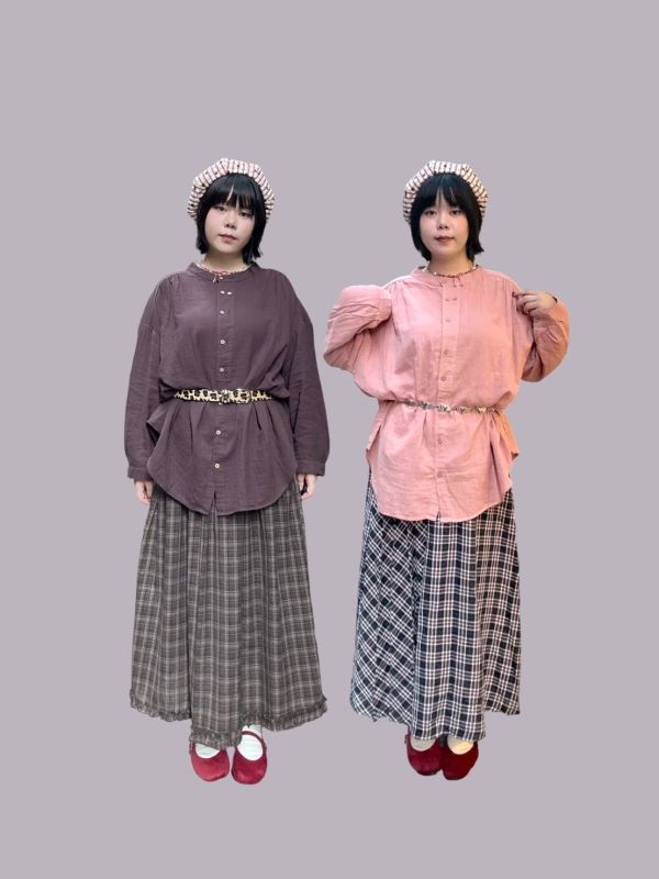 簡約雙木釦棉麻圓領襯衫 