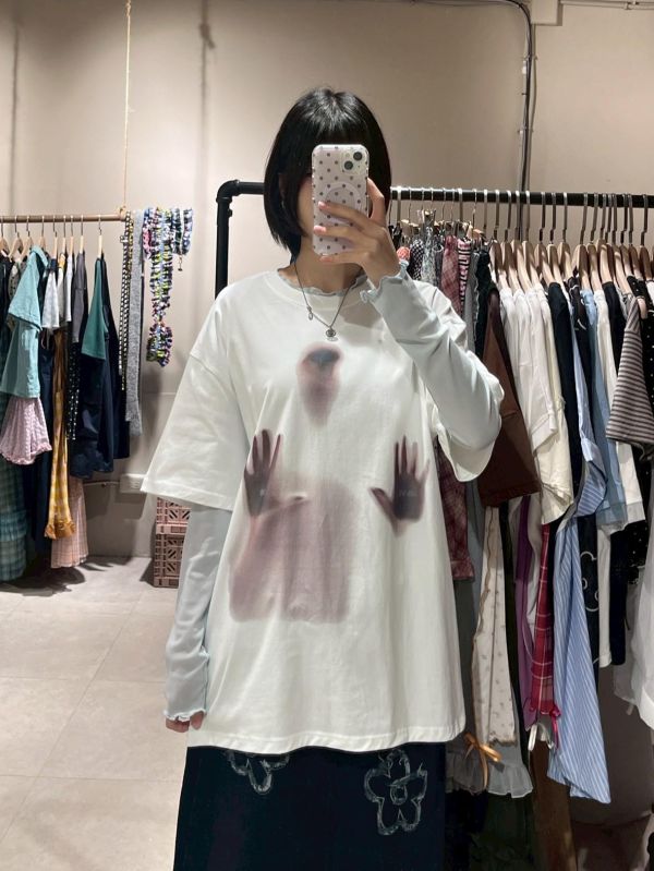 模糊人影印花寬版Tee 