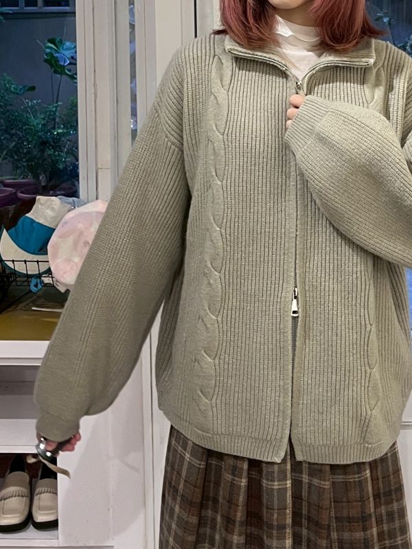 雙拉鏈針織高領長袖毛衣 