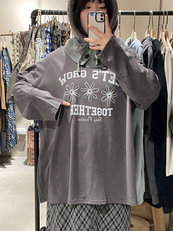 Let’s grow落肩長袖上衣 