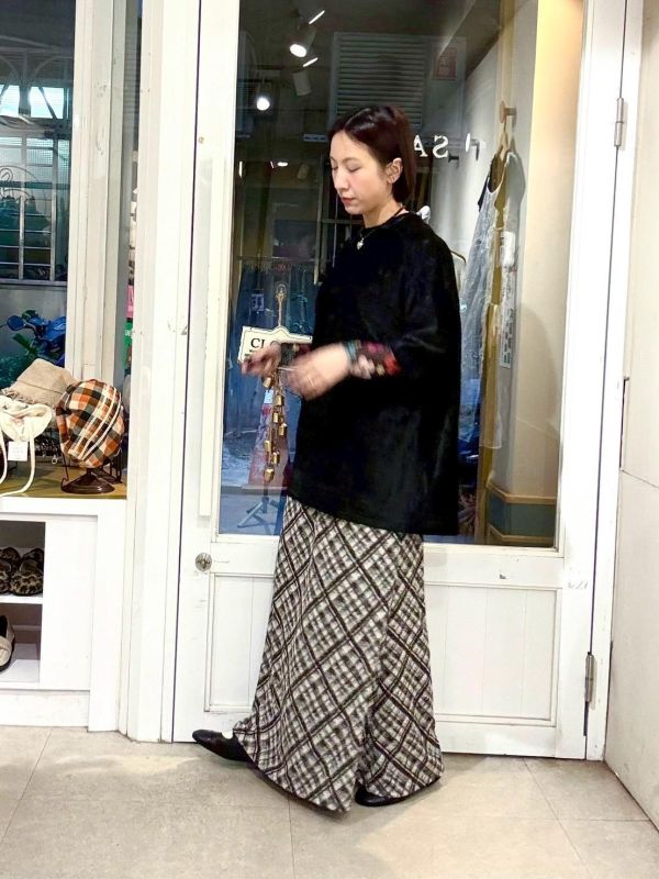 伸縮腰彈性格紋魚尾長裙 