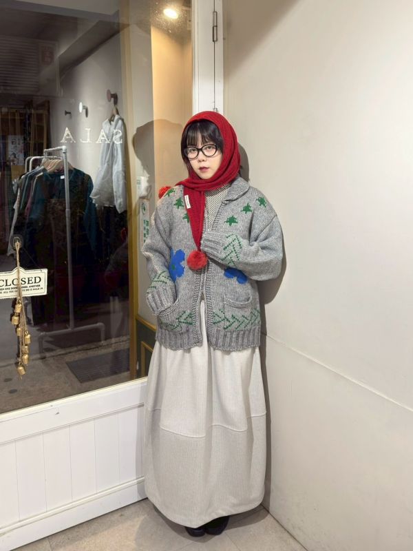 雙拉鏈撞色圖案粗毛線針織外套 