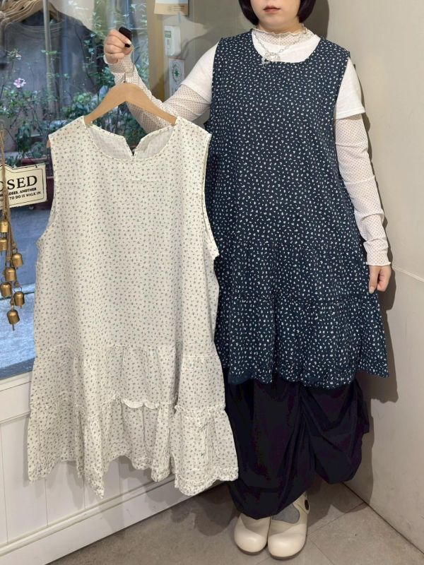 小碎花蛋糕荷葉下擺背心裙 