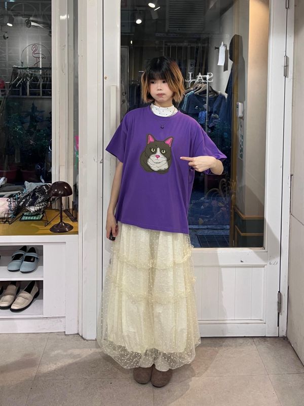 貓咪拼布刺繡短袖上衣 