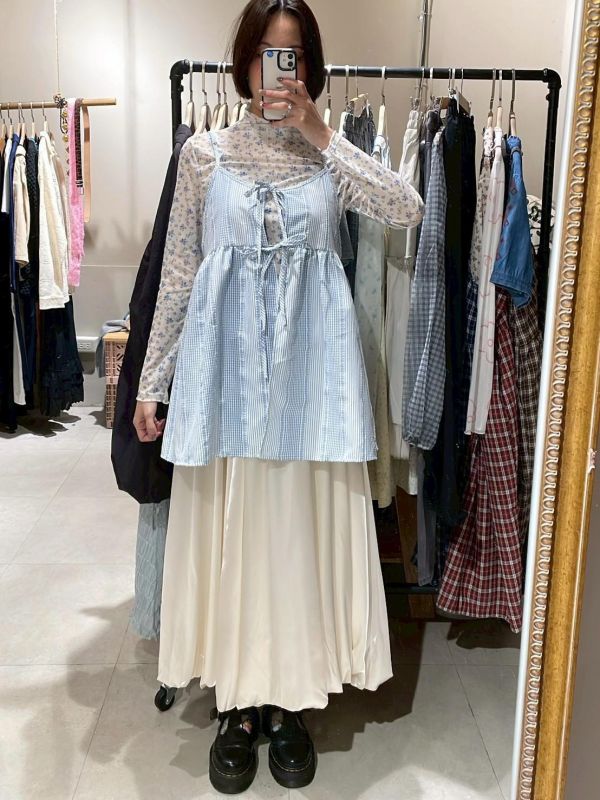 立體布紋細格條紋綁帶吊帶背心 