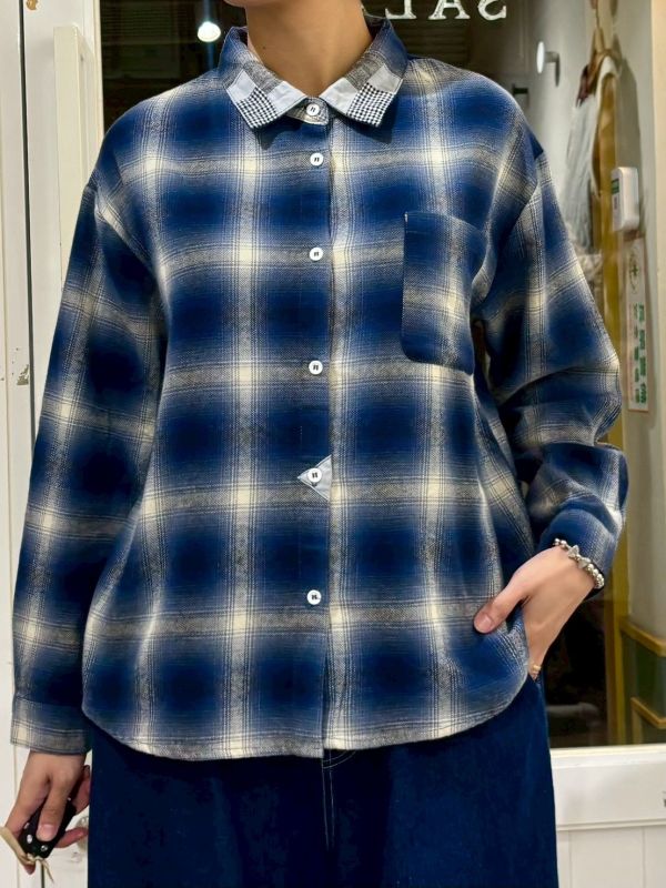 拼接領格紋襯衫 