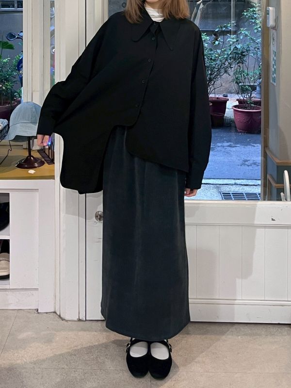 燈芯絨後開衩直筒長裙 