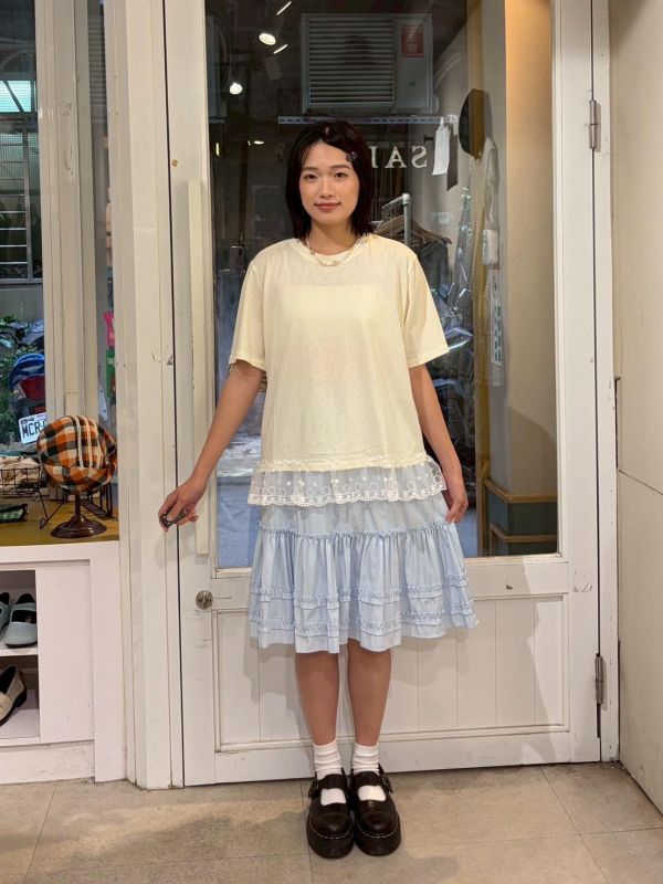 夏日休閒拼接蕾絲下擺Tee 