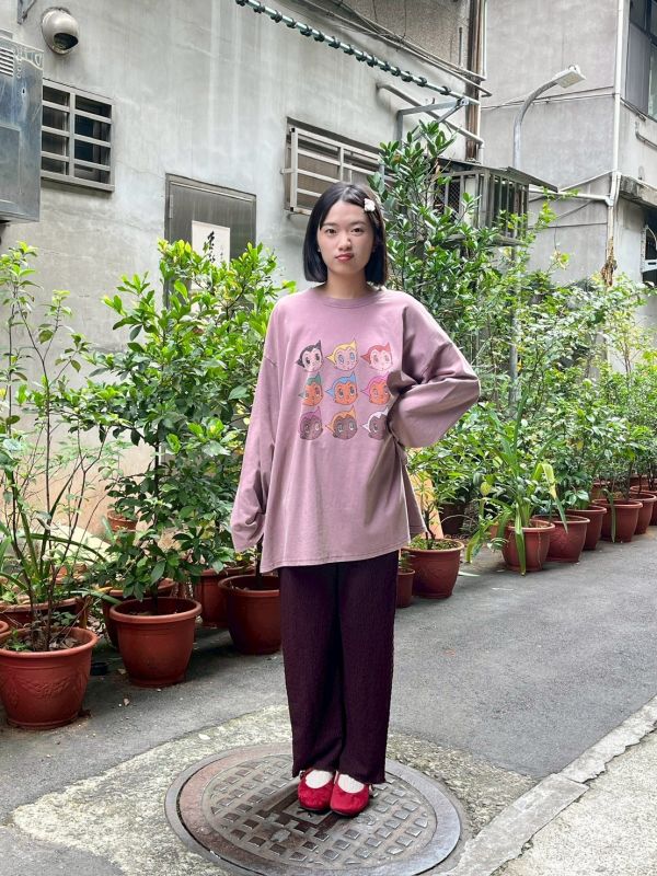 彩色原子小金剛水洗刷舊oversized長袖上衣 