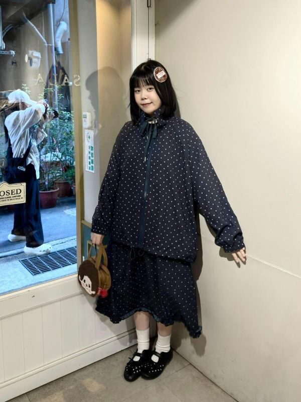 波點大翻領蕾絲綁帶外套 