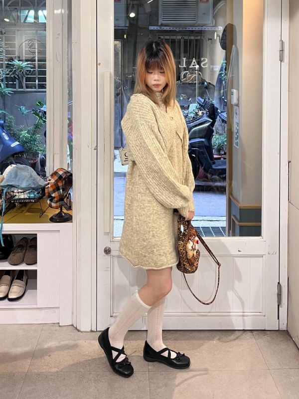 混線針織罩衫+吊帶洋裝兩件套 