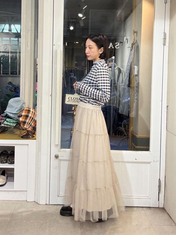 格子微高領微透膚內搭上衣 