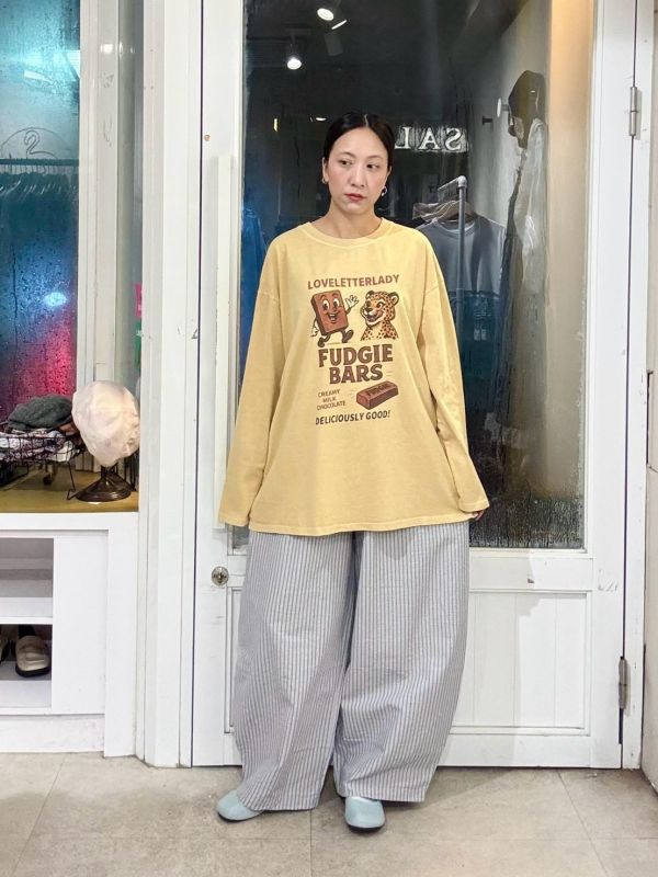 直條紋繭型寬褲 