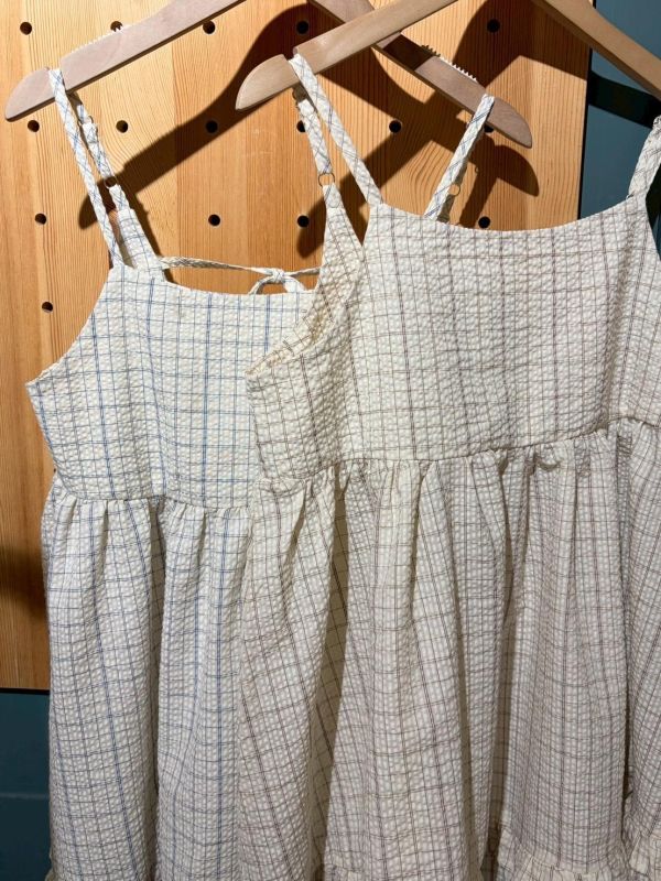 格紋後綁帶蛋糕層次下擺細肩帶背心 