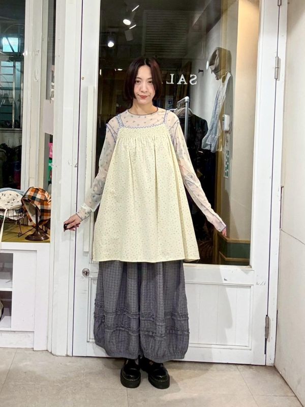 小碎花藍格子滾邊吊帶背心 