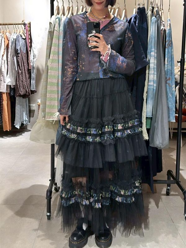 雲彩圖騰短版微透膚罩衫小外套 