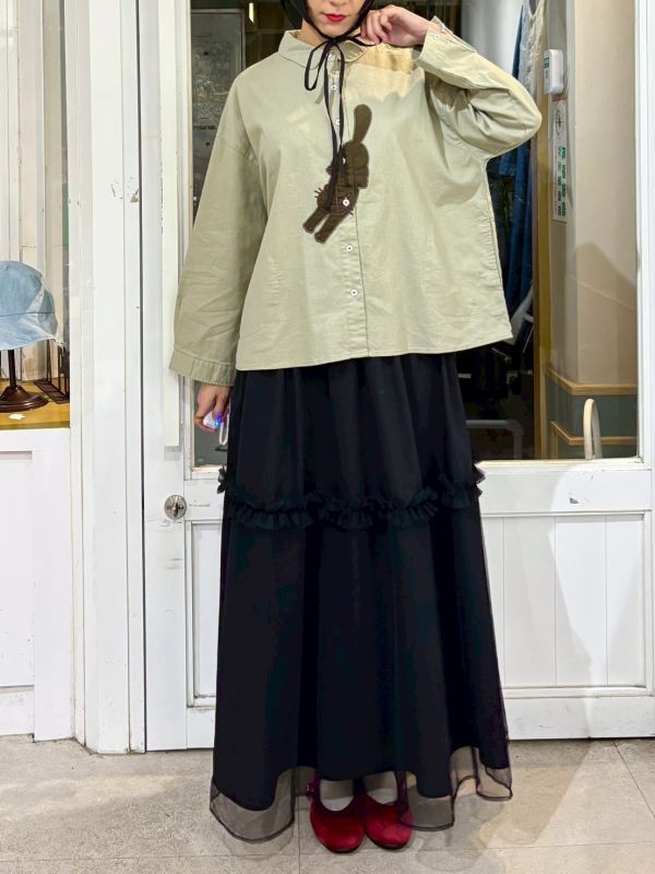 細燈芯絨刺繡貓咪襯衫 