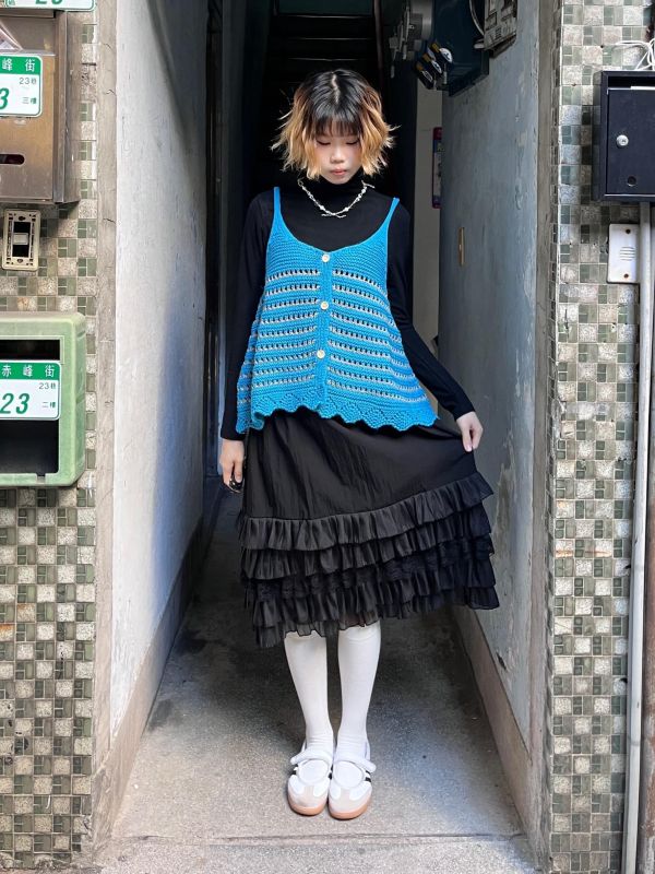 蕾絲蛋糕層次六分裙 