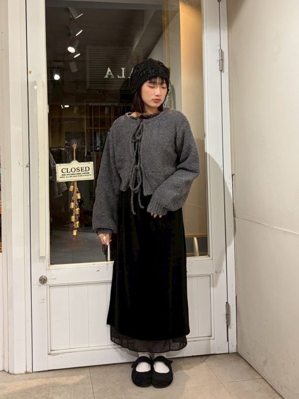 短版毛線綁帶針織外套 