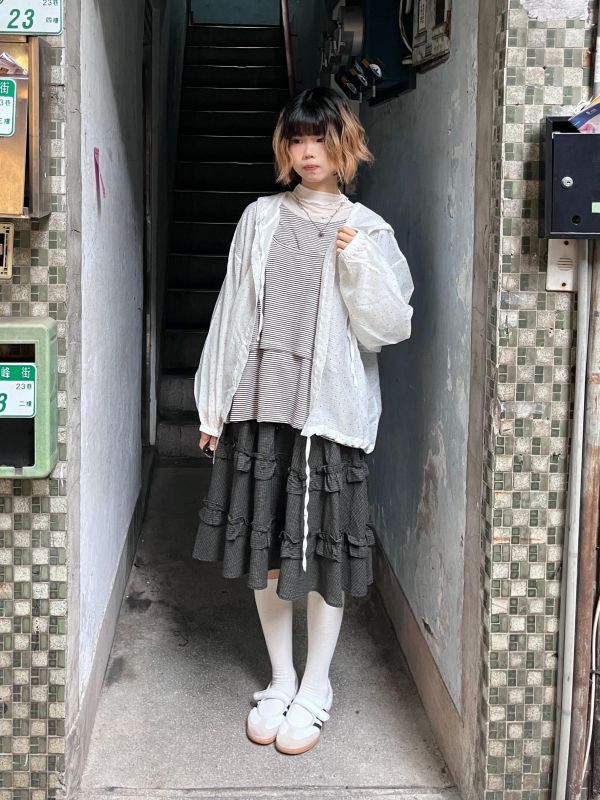 波點排扣抽繩連帽外套 