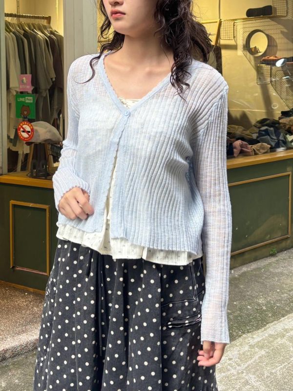 兩件式 坑條針織彈性外套+碎花吊帶背心 