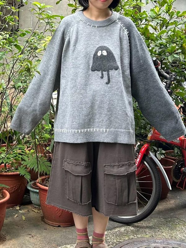 小幽靈拼接長袖毛衣 