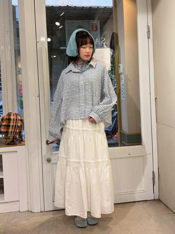 格紋前短後長襯衫 