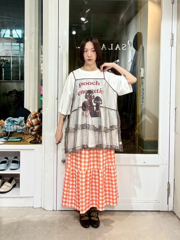 格紋紗蛋糕吊帶背心 