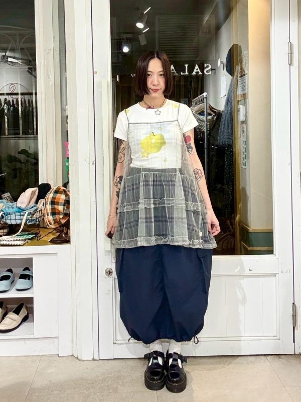 伸縮腰刷刷布兩側立體大口袋下擺抽繩A字長裙 