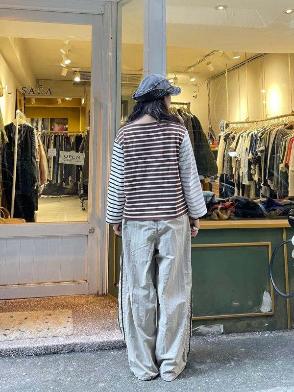 條紋手肘色塊布上衣 