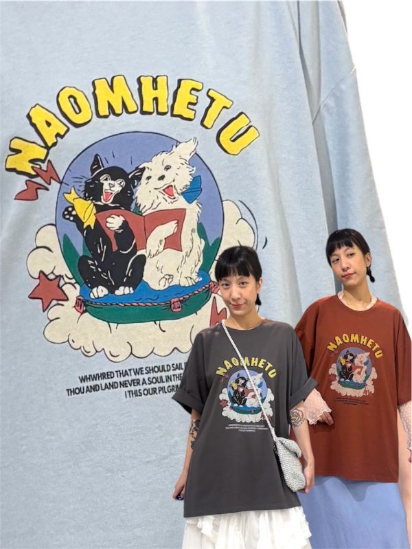 NAOMHETU黑白狗狗 tee 