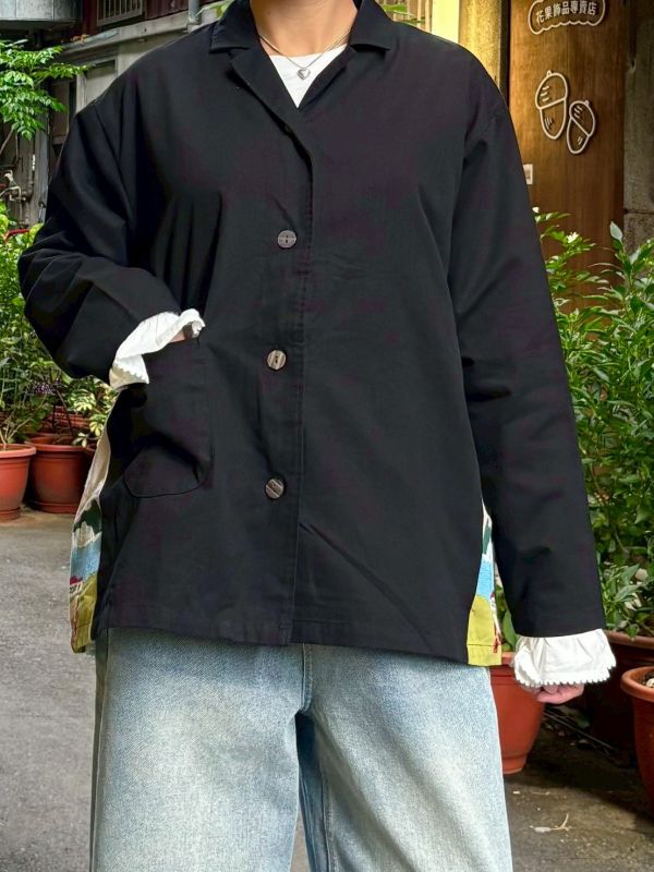 兩側風景刺繡西裝翻領外套 