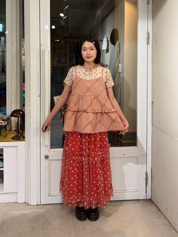 立體縫線造型背後綁帶細肩帶背心 