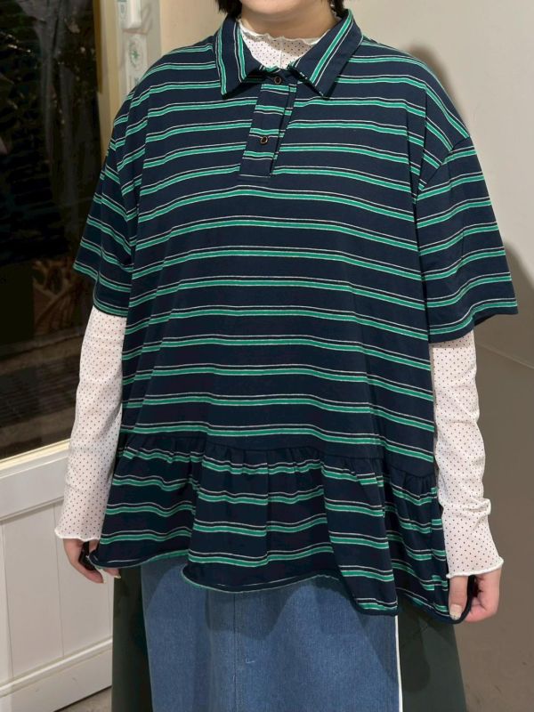 滿版條紋荷葉下擺polo衫 