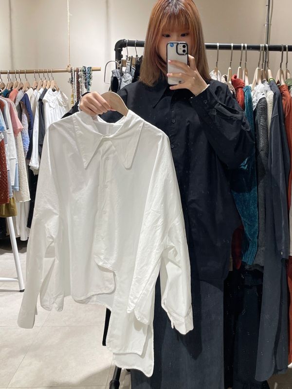 翻領下擺不規則襯衫 