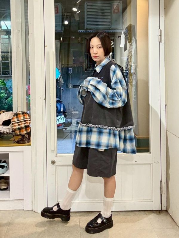 復古大口袋格紋襯衫 