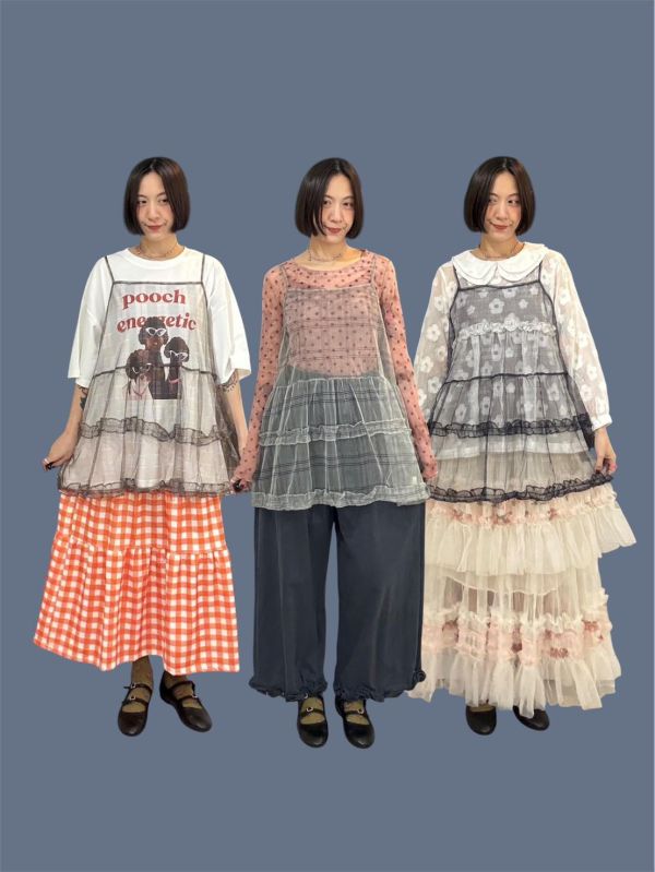 格紋紗蛋糕吊帶背心 