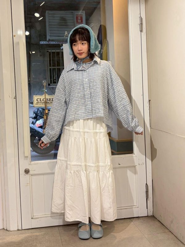 格紋前短後長襯衫 