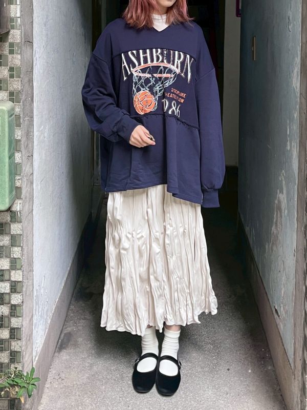 側拉鏈美式印花抽鬚上衣 