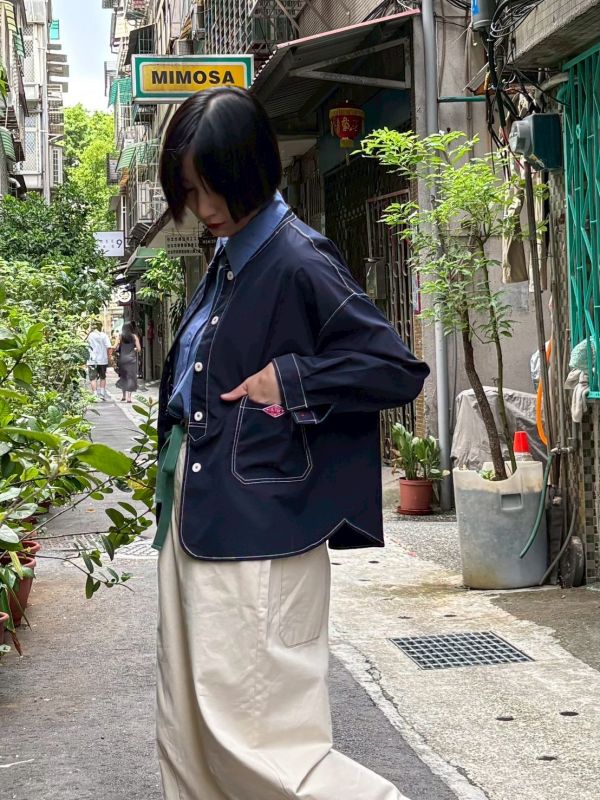 日系車縫線工裝外套 